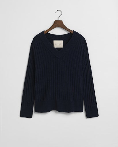 An image of the Gant Ribbed Wool V-Neck Sweater