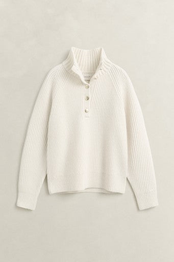 Wool Ribbed Half Button