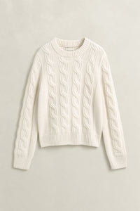 Wool Blend Cable Knit Crew Neck