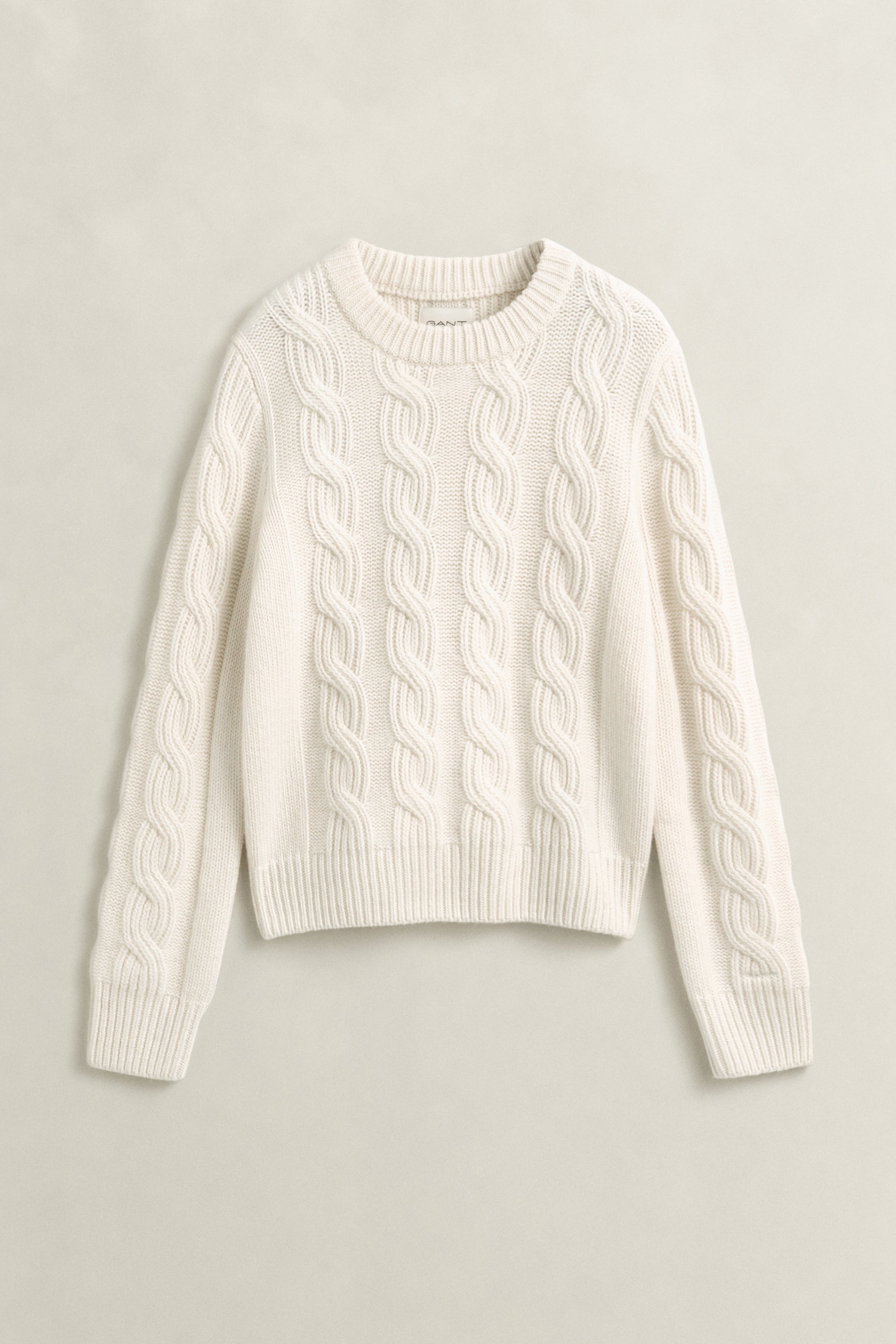 Wool Blend Cable Knit Crew Neck