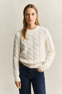 Wool Blend Cable Knit Crew Neck