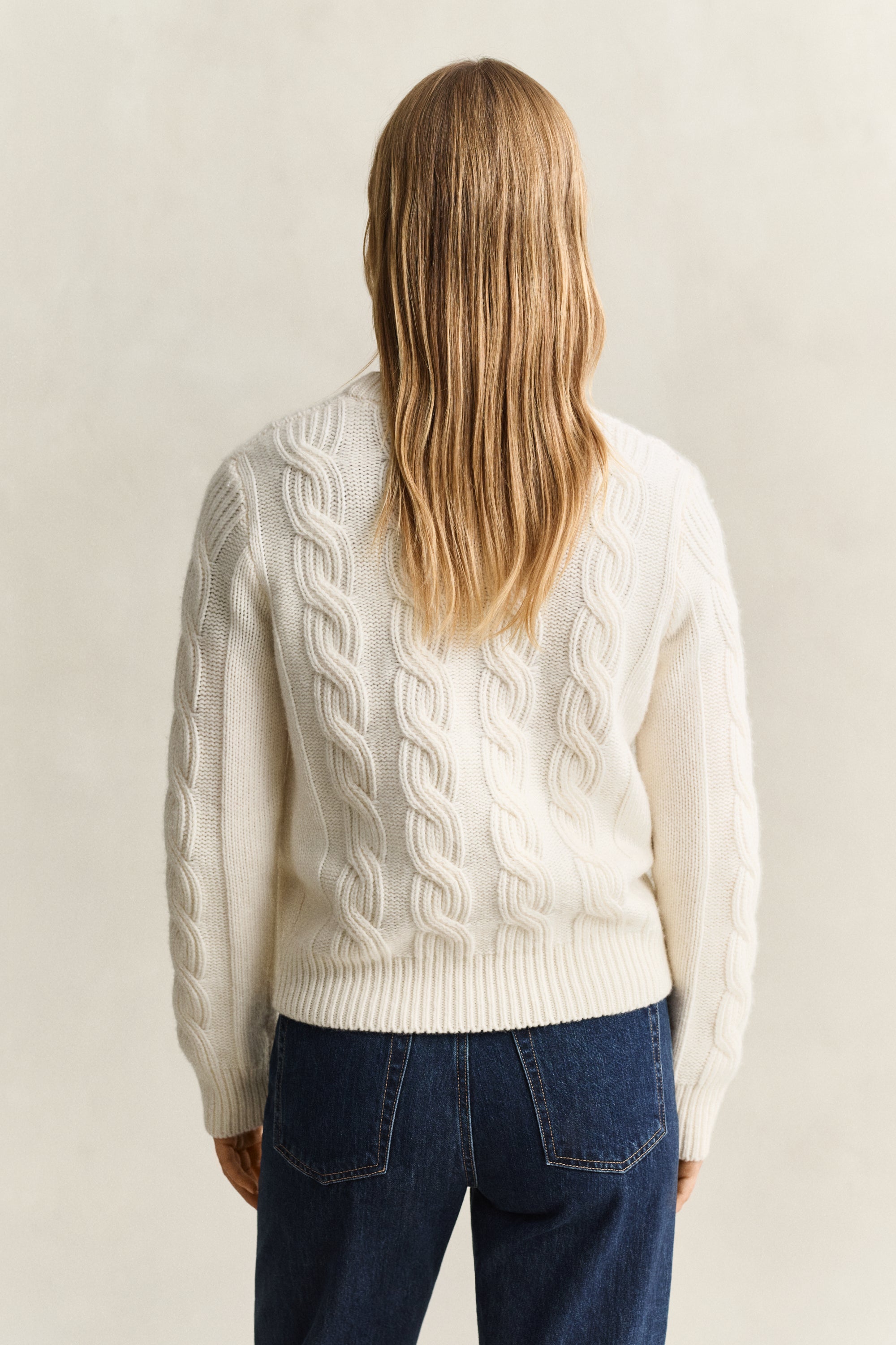Wool Blend Cable Knit Crew Neck