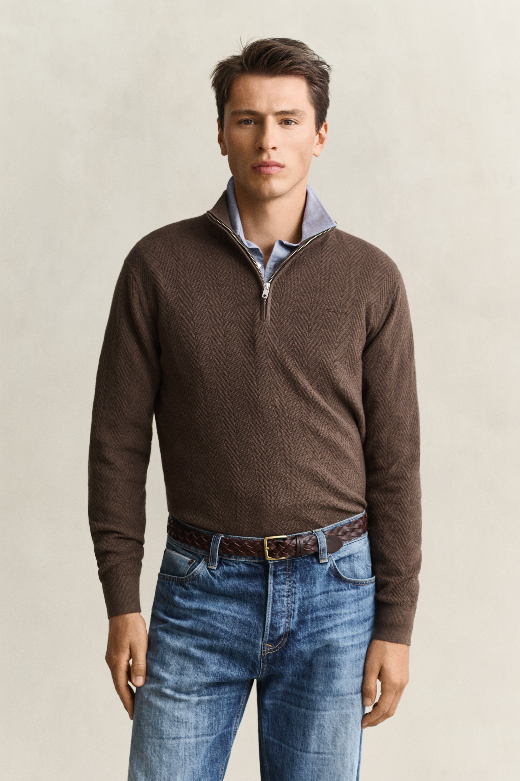 Herringbone Texture Half Zip