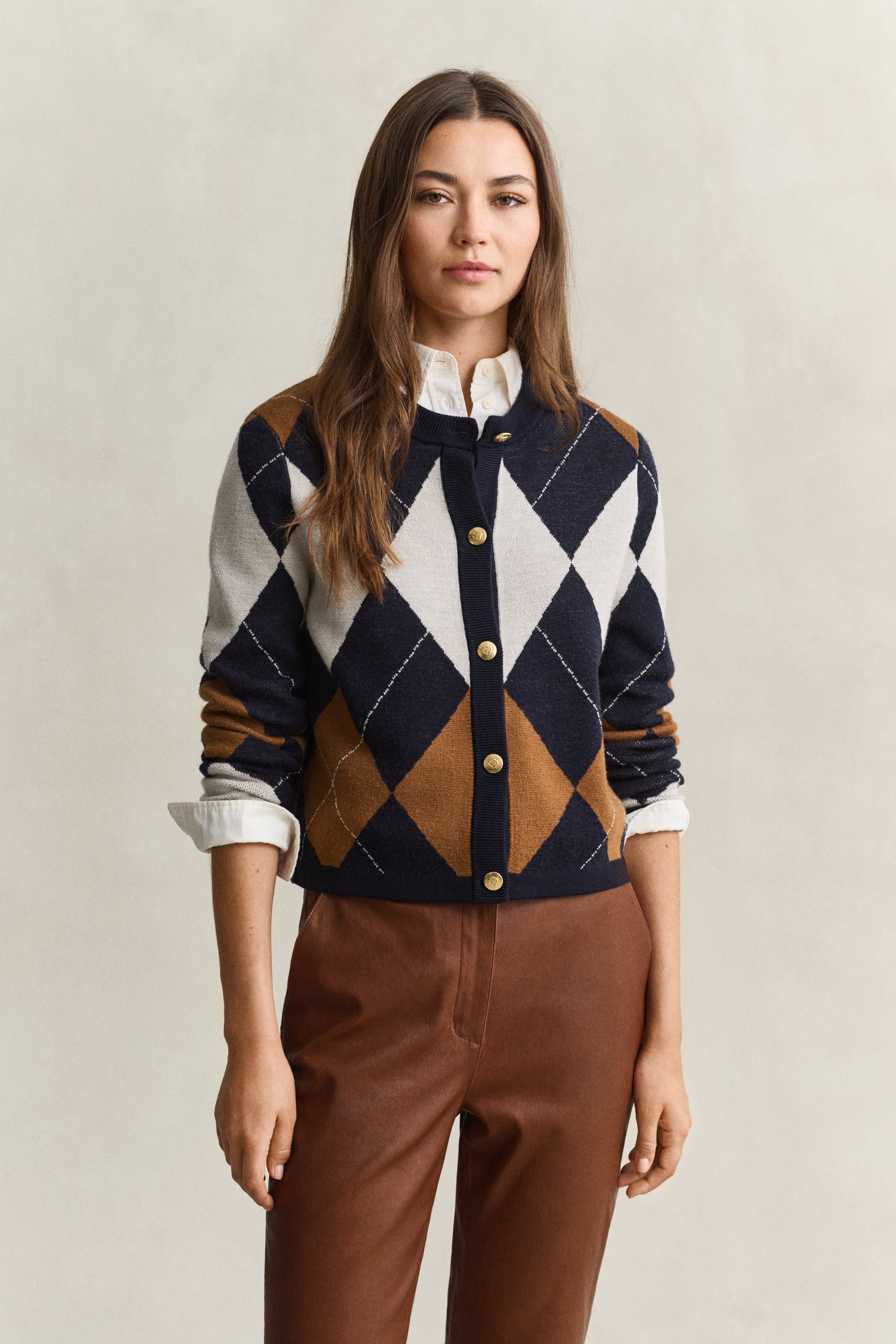 Argyle Crew Neck Cardigan