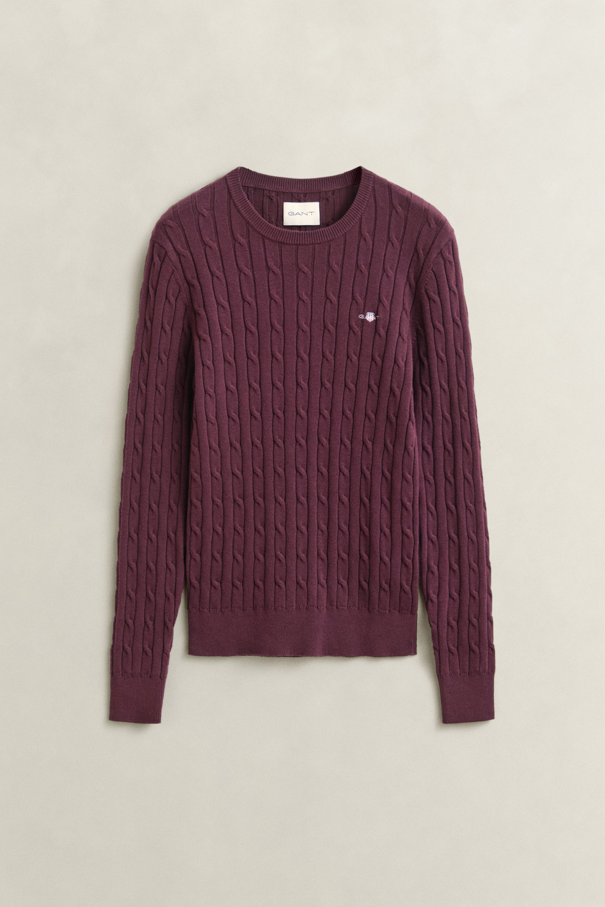 Stretch Cotton Cable Crew Neck Sweater