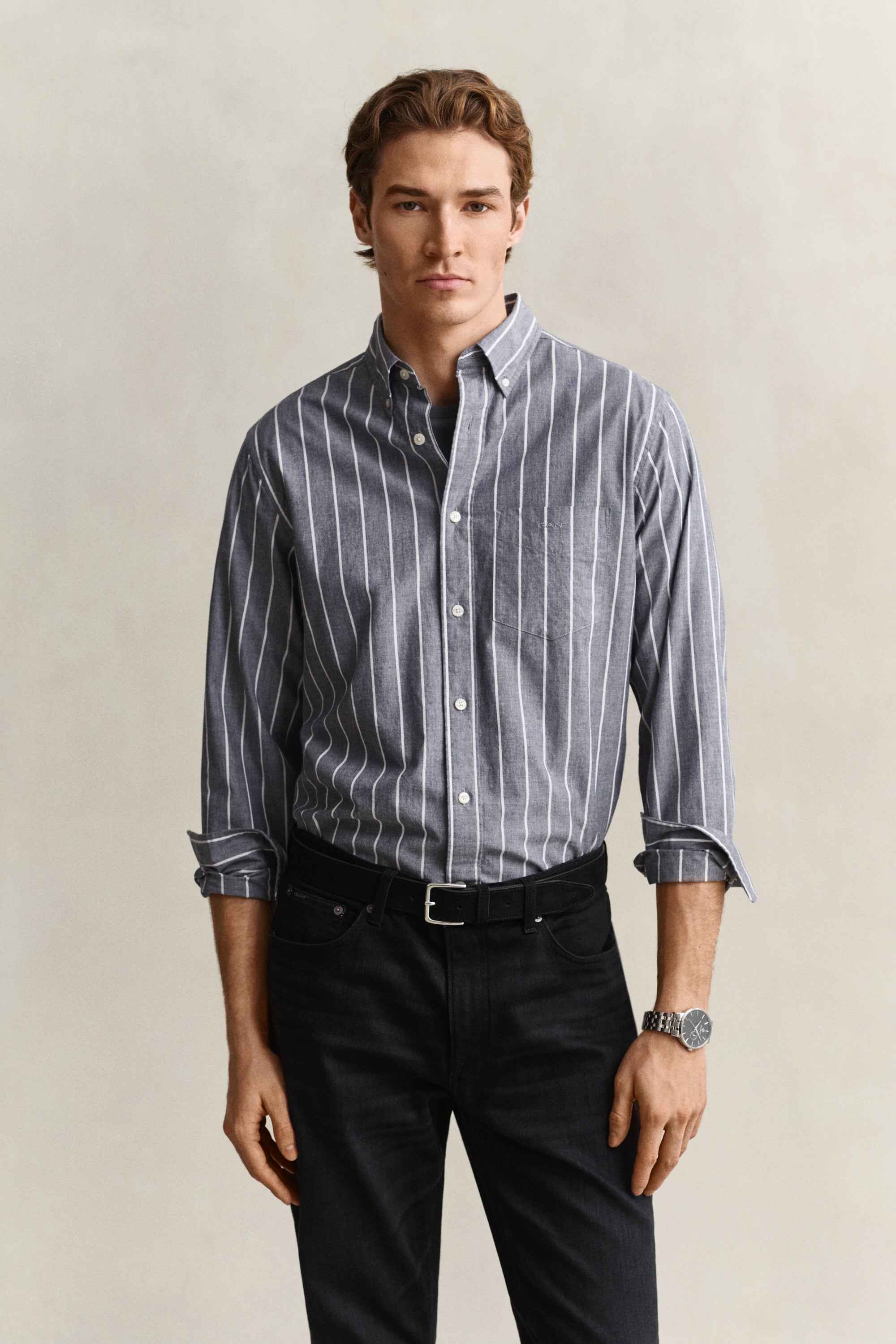 Regular Poplin Melange Stripe Shirt