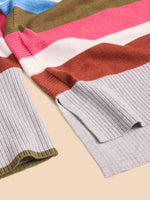 White Stuff Olive Stripe Jumper. A regular fit jumper with a crew neck and a colourful thick stripe design