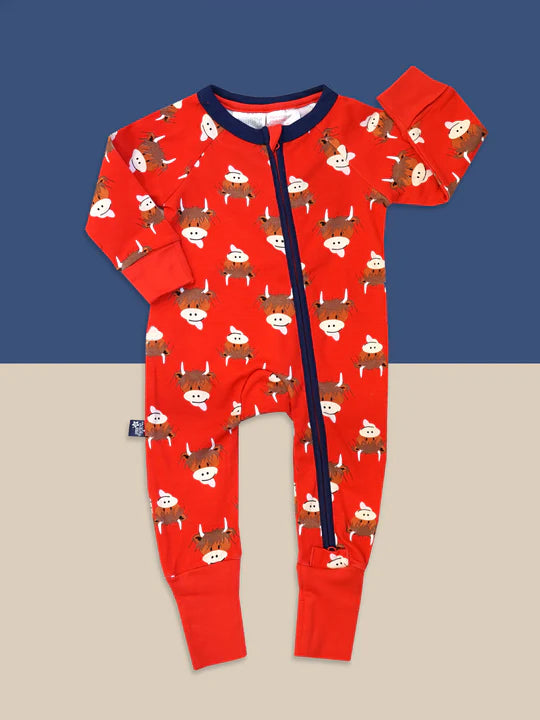 An image of the Blade & Rose Highland Cow Zip Up Romper