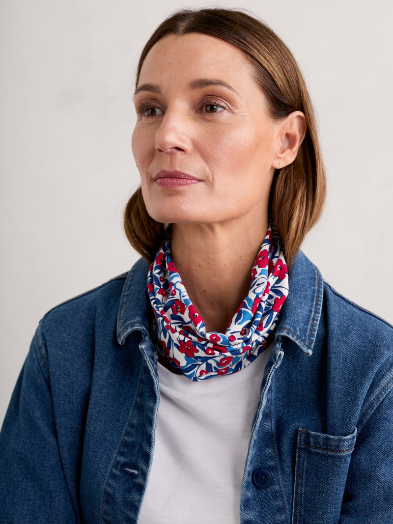 Seasalt Handyband. A multi-functional accessory which can be worn multiple ways, complete with red and blue floral print.