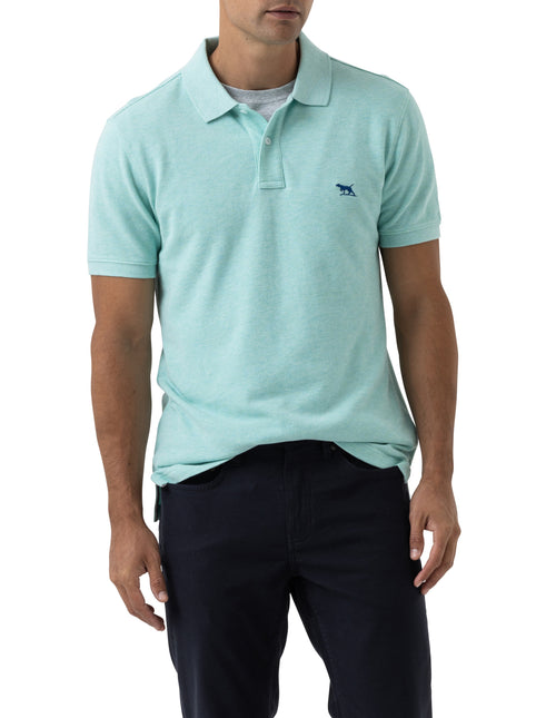 Rodd & Gunn Gunn Polo. A sports fit polo with short sleeves and collared neckline, this polo features a logo on the chest and is a mint colour.