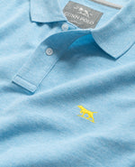Rodd & Gunn Gunn Polo. A sports fit polo with short sleeves and collared neckline, this polo features a logo on the chest and is a surf blue colour.