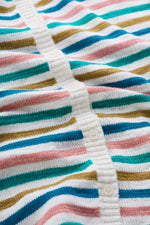 Seasalt Knavock Jumper. A relaxed fit jumper with long sleeves, boat neck, button fastening, and multicoloured striped pattern.