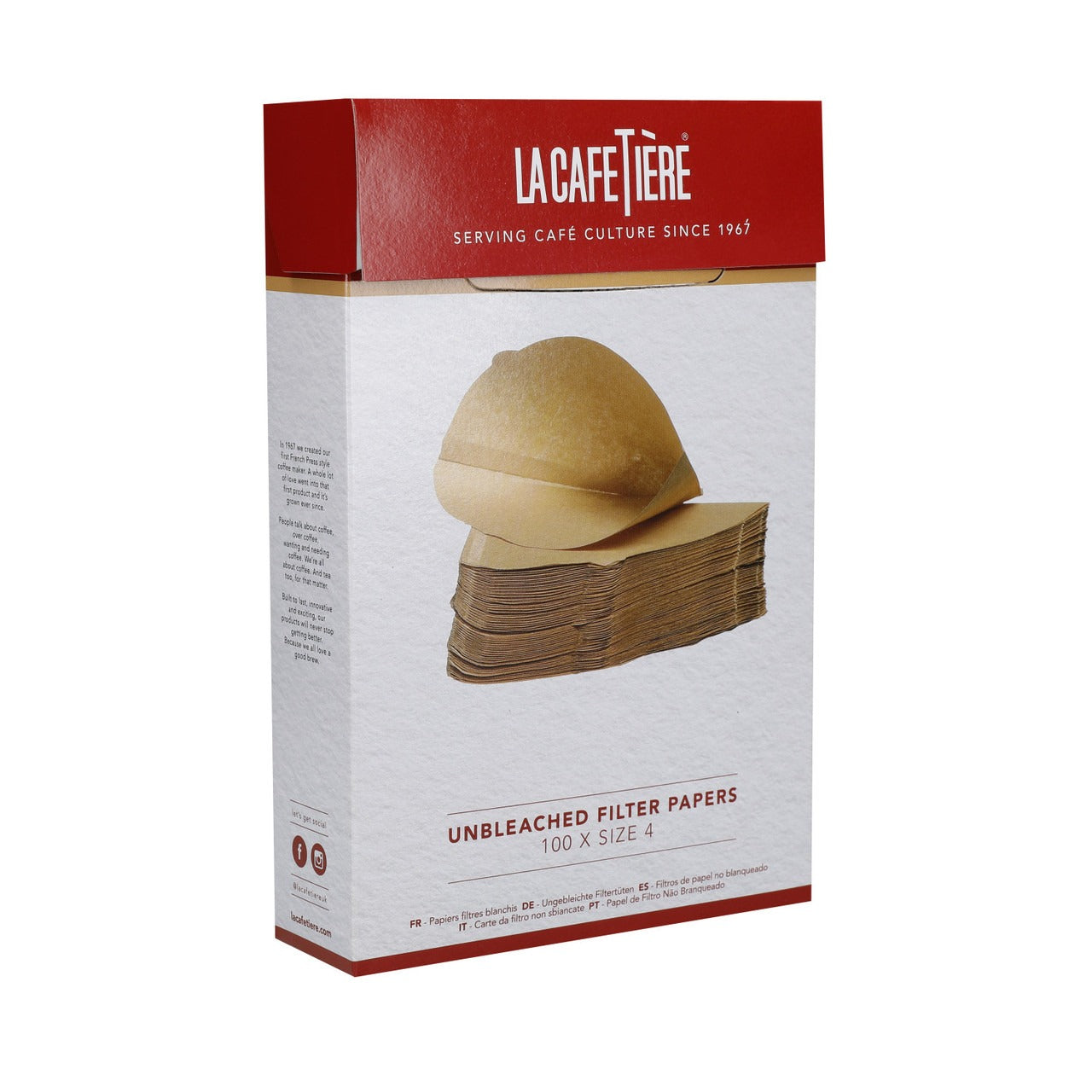 An image of the La Cafetière Unbleached Filter Papers Size 4 100 Pack