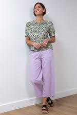 Lily & Me Isla Crop Trouser Twill. A crop fit, wide leg trouser with pockets, made from stretch fabric in a lavender purple colour.