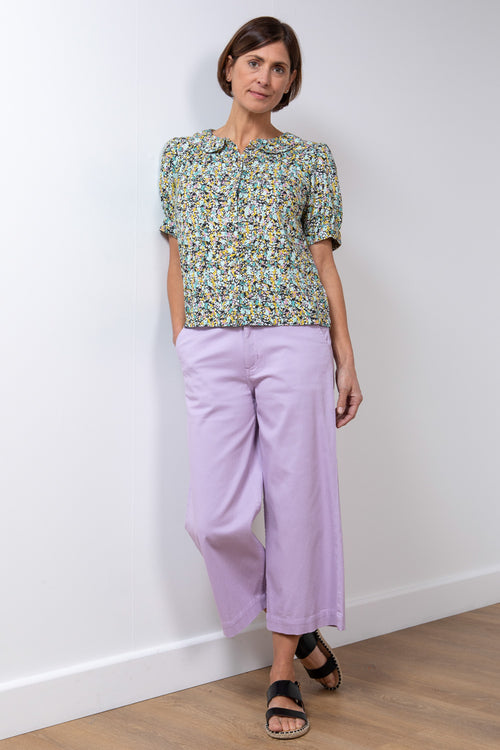 Lily & Me Isla Crop Trouser Twill. A crop fit, wide leg trouser with pockets, made from stretch fabric in a lavender purple colour.