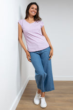 Lily & Me Surfside Plain Tee. A capped sleeve T-shirt with round neckline, in a soft purple colour.
