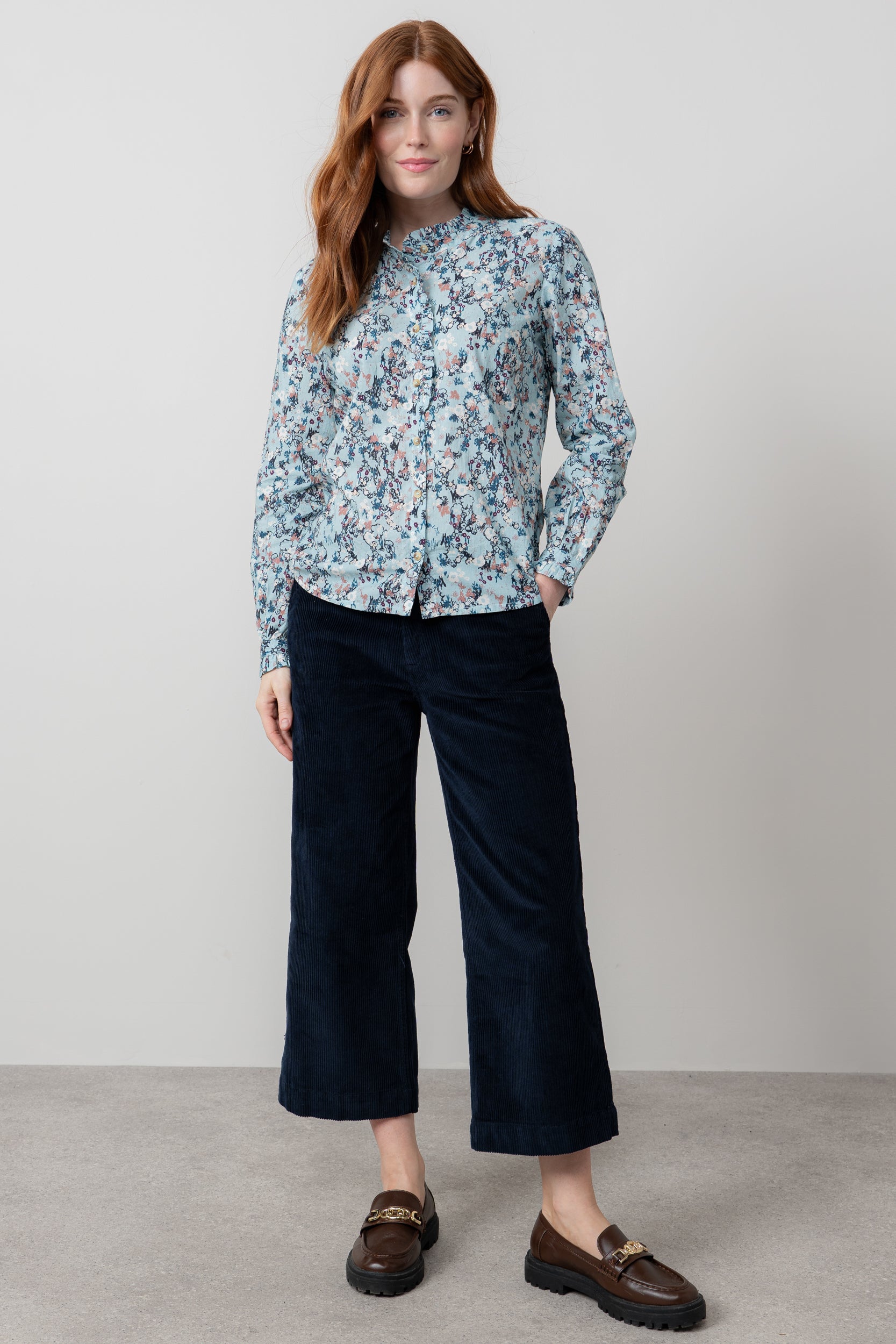 An image of the Lily & Me Rachel Frill Blouse Feather Ditsy