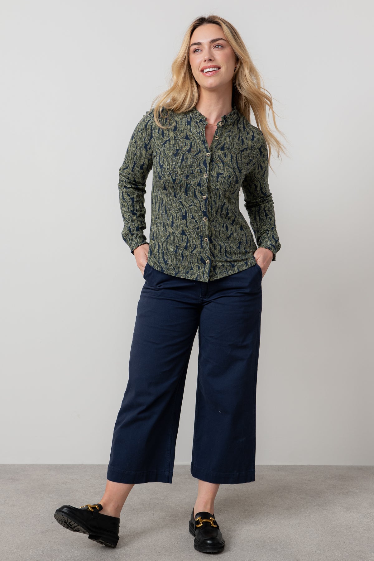 An image of the Lily & Me Hannah Frill Shirt Fern