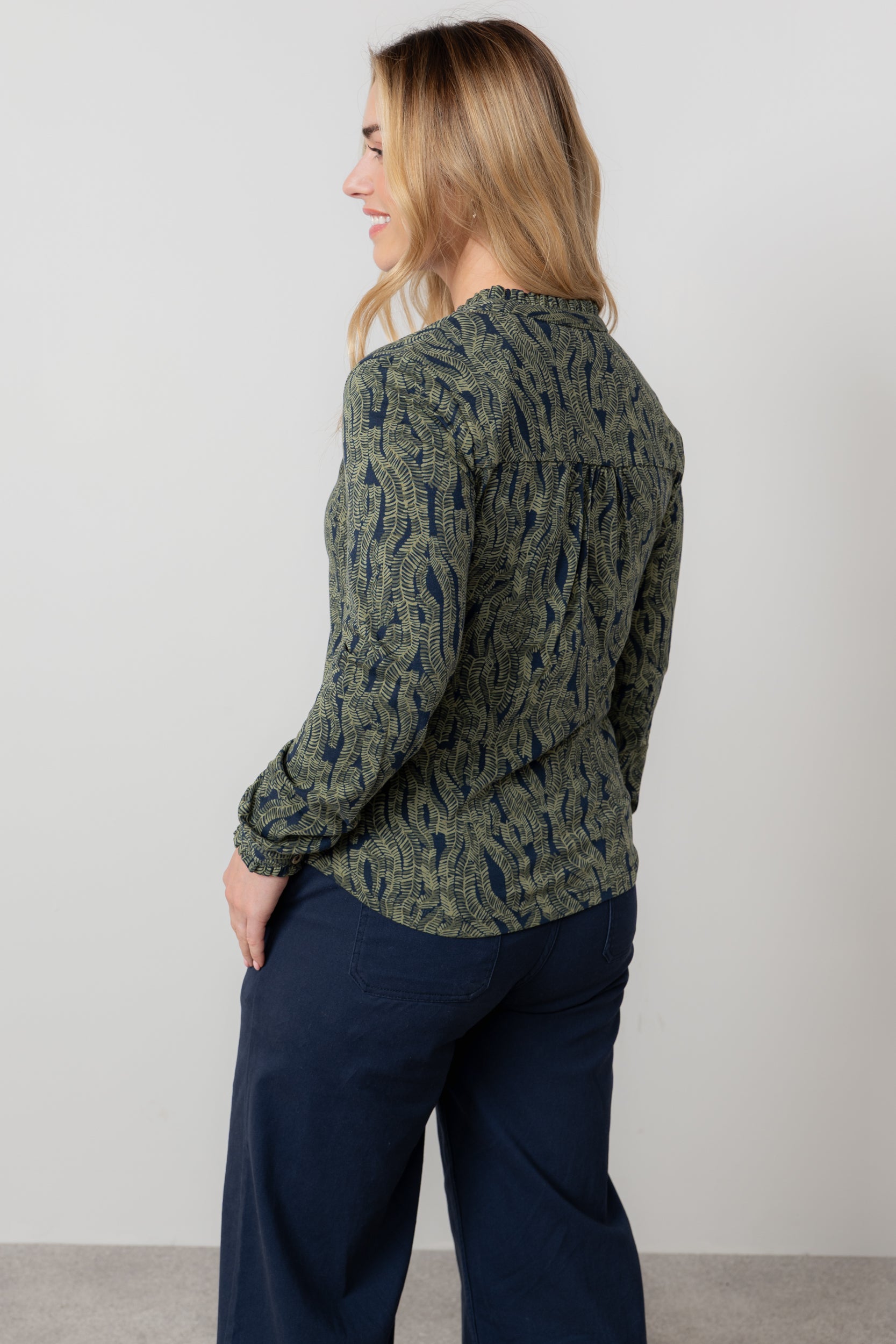 An image of the Lily & Me Hannah Frill Shirt Fern