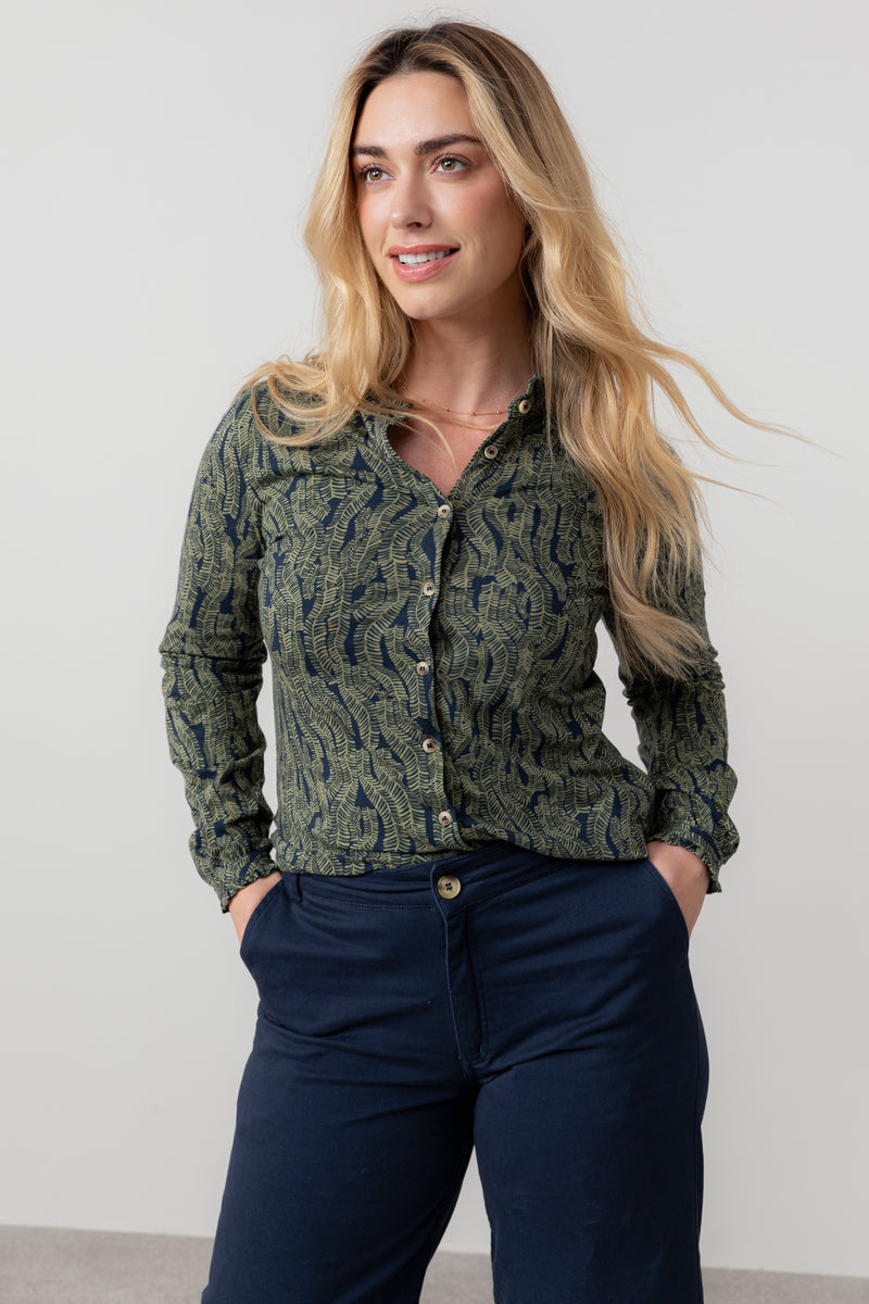 An image of the Lily & Me Hannah Frill Shirt Fern
