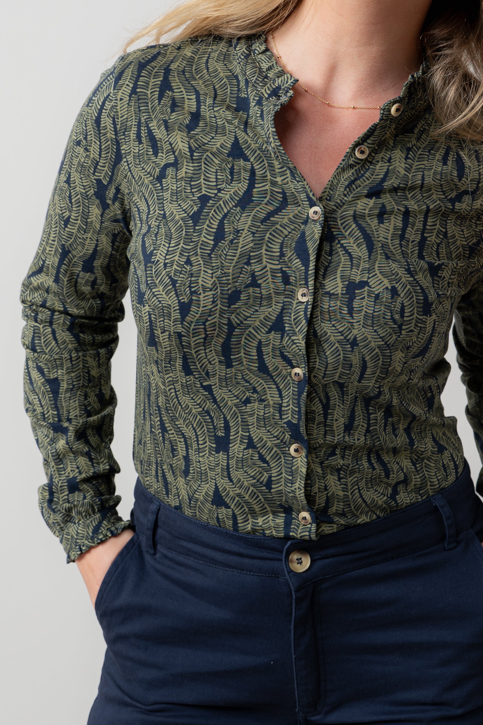 An image of the Lily & Me Hannah Frill Shirt Fern