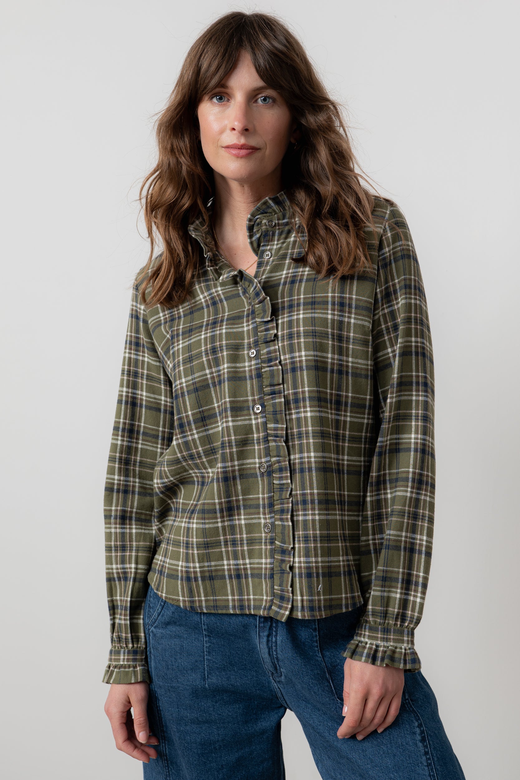 An image of the Lily & Me Sage Frill Shirt Multi Check
