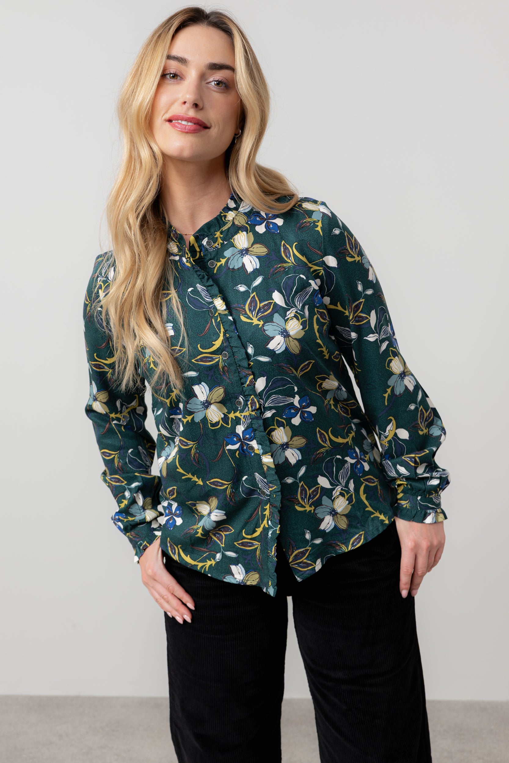 An image of the Lily & Me Sage Frill Blouse Shibori