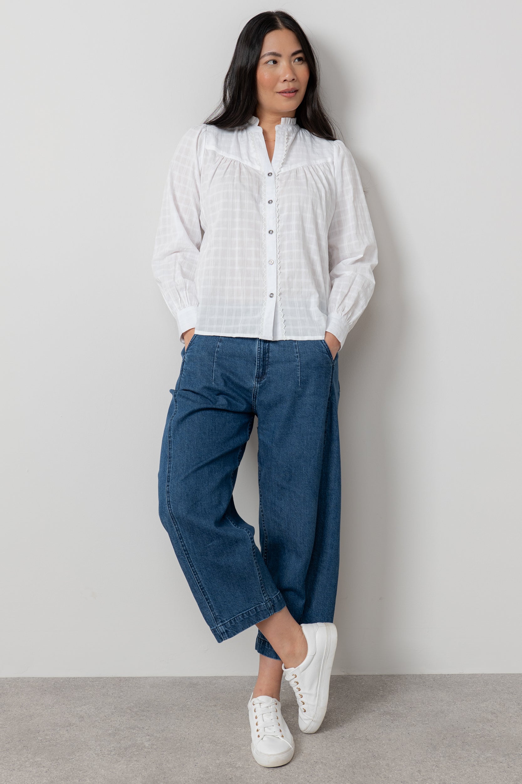 An image of the Lily & Me Wayfaring Blouse Plain Check