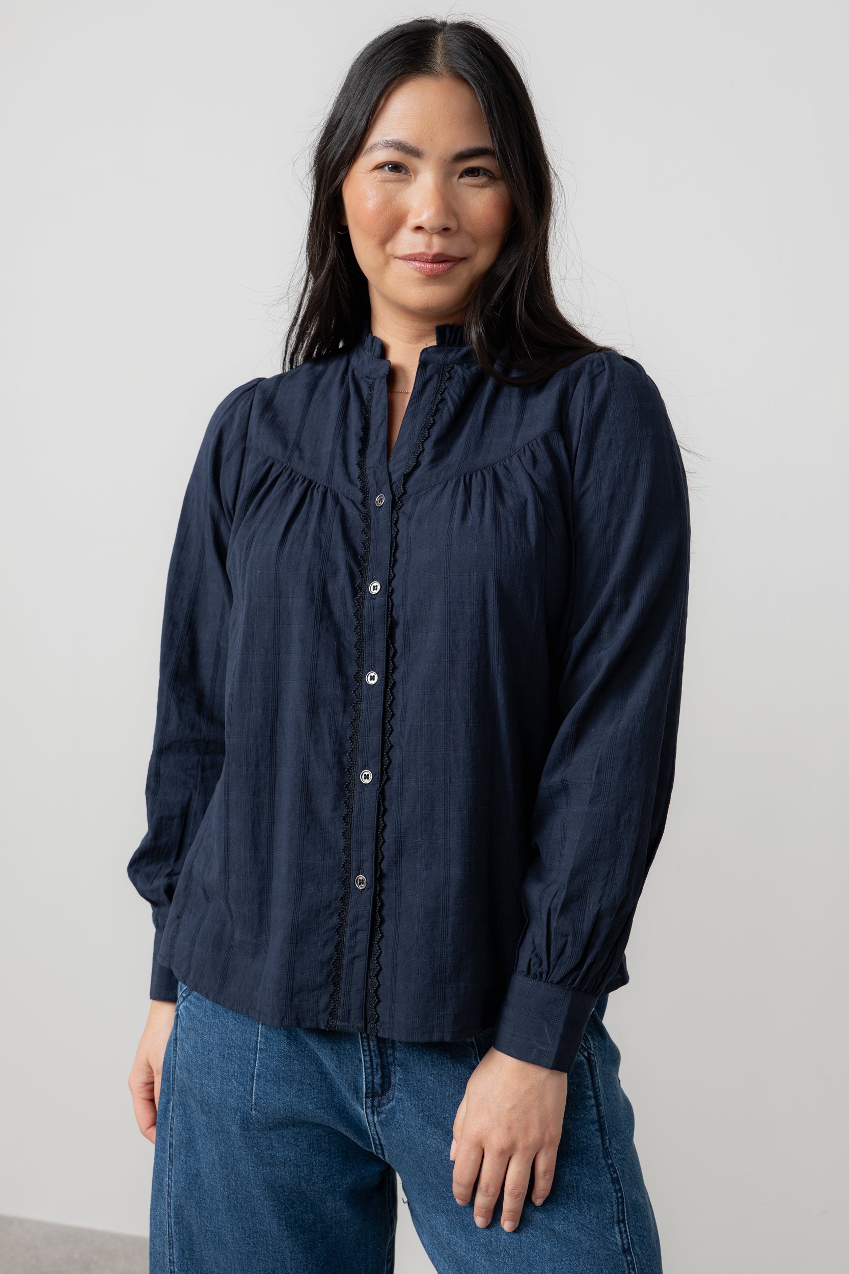 An image of the Lily & Me Wayfaring Blouse Plain Check