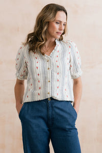 Wren Blouse Floral Embroidered Stripe