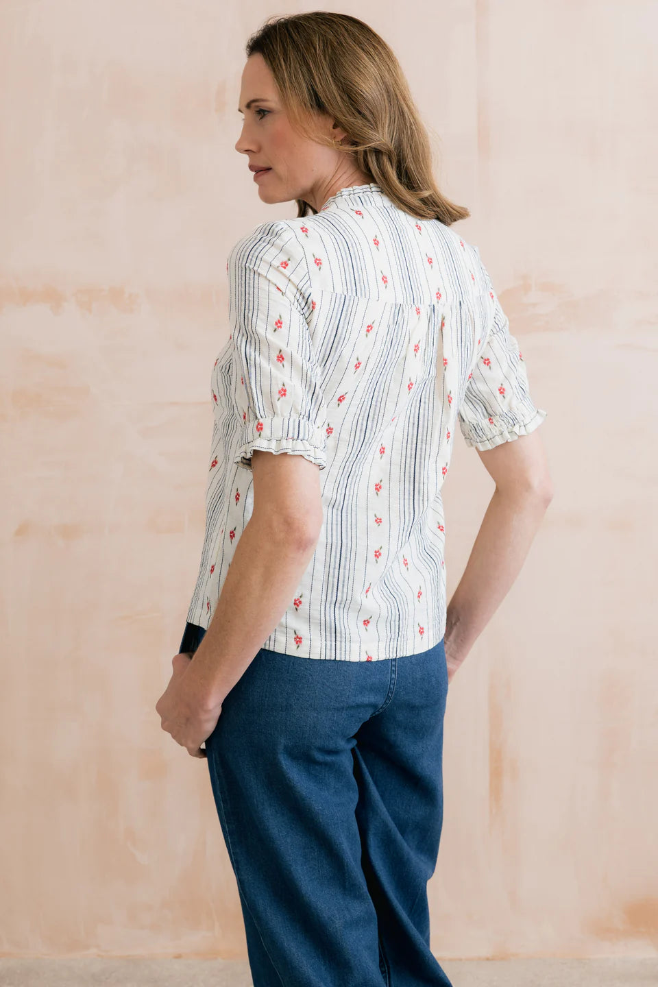 Wren Blouse Floral Embroidered Stripe