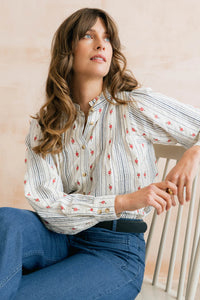 Flora Blouse Floral Embroidered Stripe