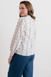 Flora Blouse Floral Embroidered Stripe