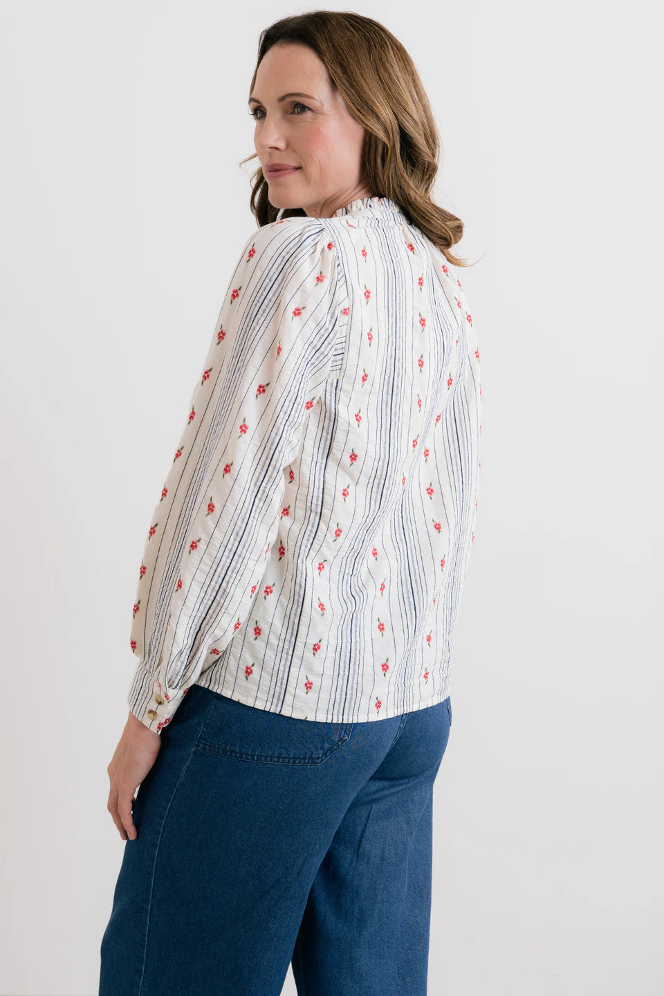 Flora Blouse Floral Embroidered Stripe