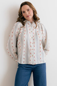 Flora Blouse Floral Embroidered Stripe