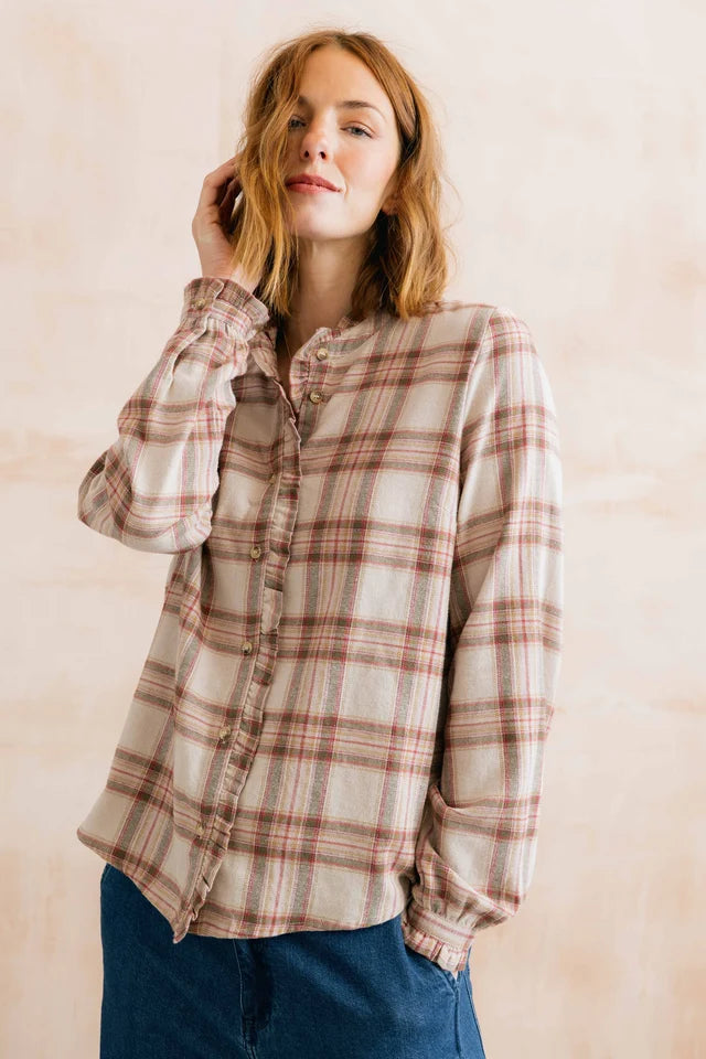 Sage Frill Blouse Multicolour Check