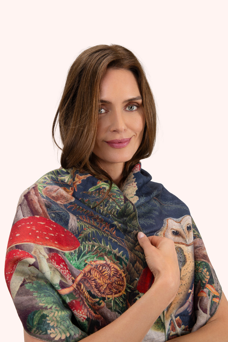 An image of the Powder Wild Woodland Owl Lux Print Scarf