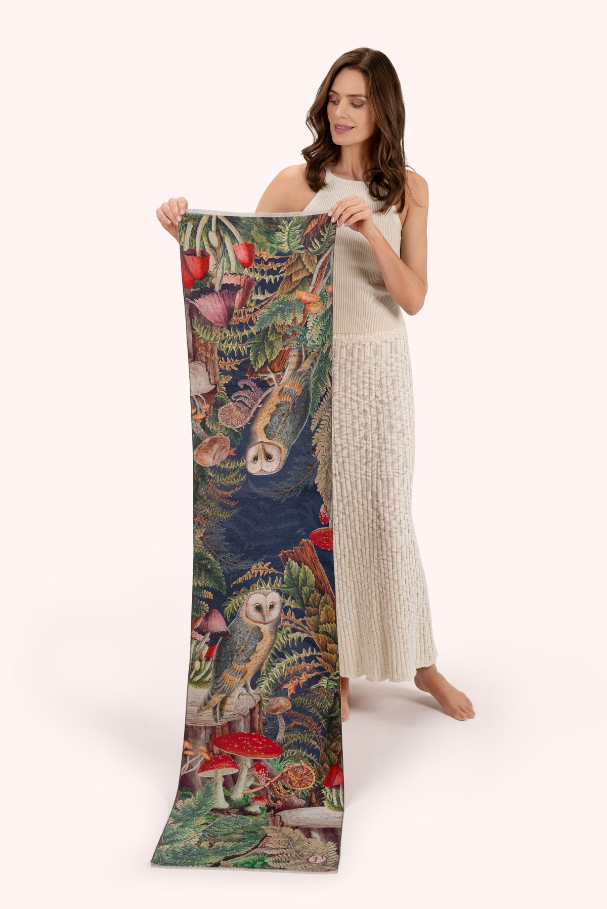 An image of the Powder Wild Woodland Owl Lux Print Scarf