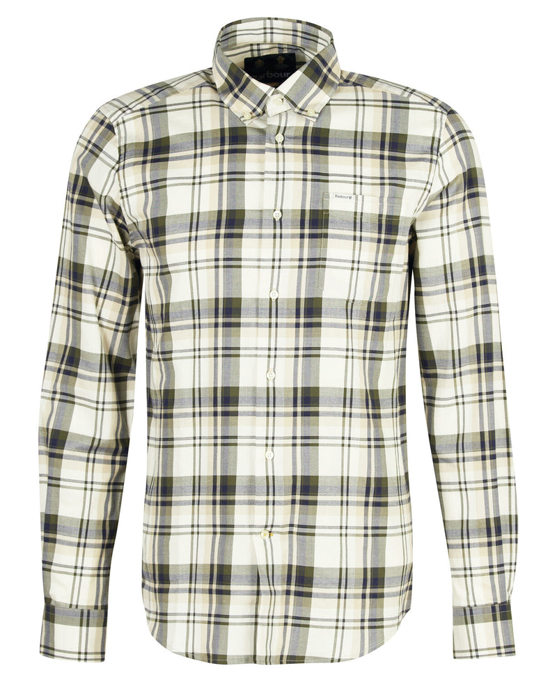 An image of the Barbour Falstone Tailored Long-Sleeved Checked Shirt in the colour Stone.