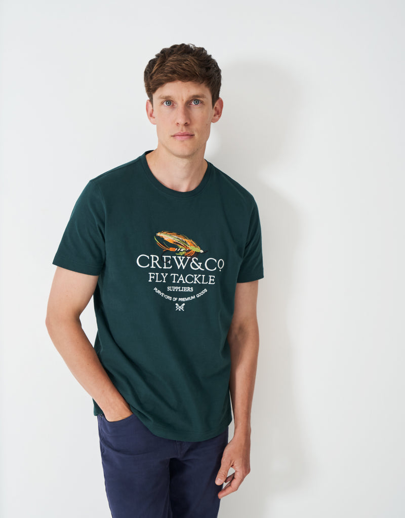 An image of the Crew Clothing Embroidered Fly Fishing Tackle Tee