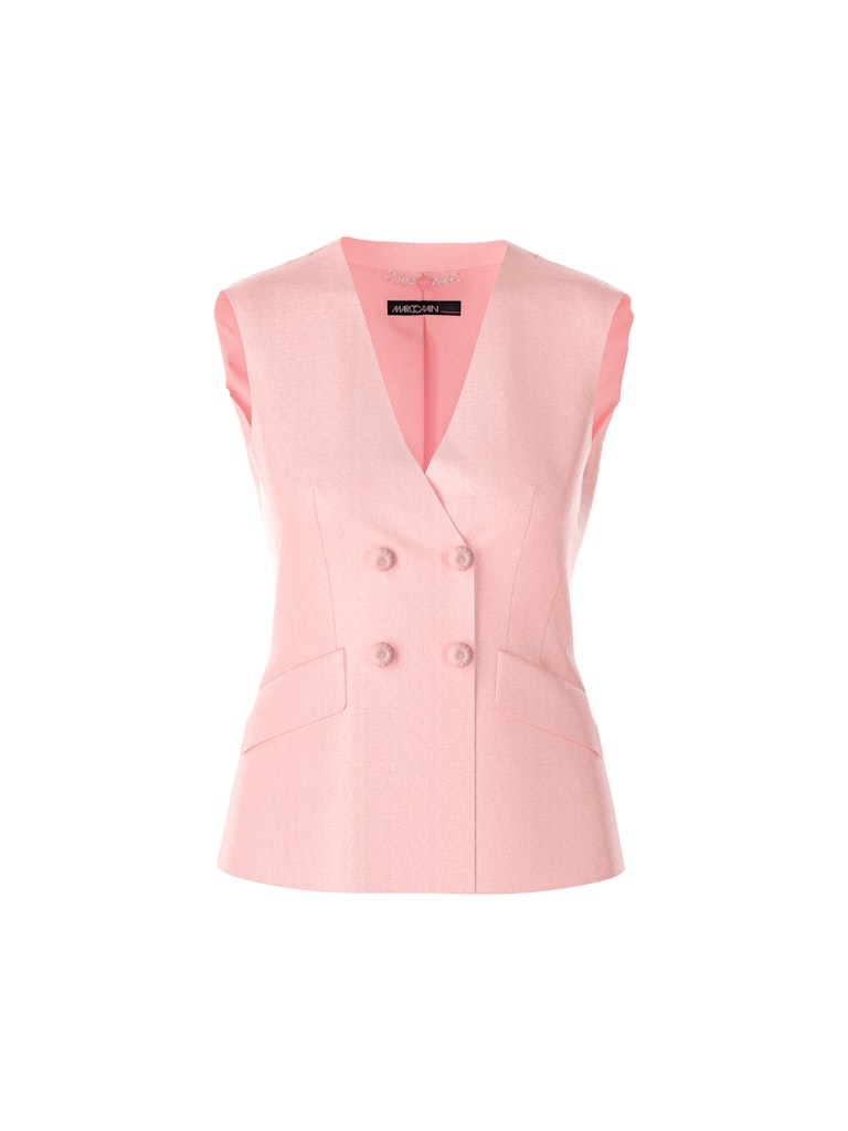 Marc Cain Waistcoat. A tailored fit, double-breasted waistcoat with trimmed buttons and pockets, in a soft pink colour.