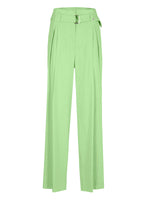 Marc Cain Wichita Pleated Wide Leg Trouser. A pair of green wide leg trousers with pleated detail and belt.