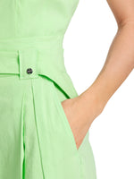 Marc Cain Wichita Pleated Wide Leg Trouser. A pair of green wide leg trousers with pleated detail and belt.