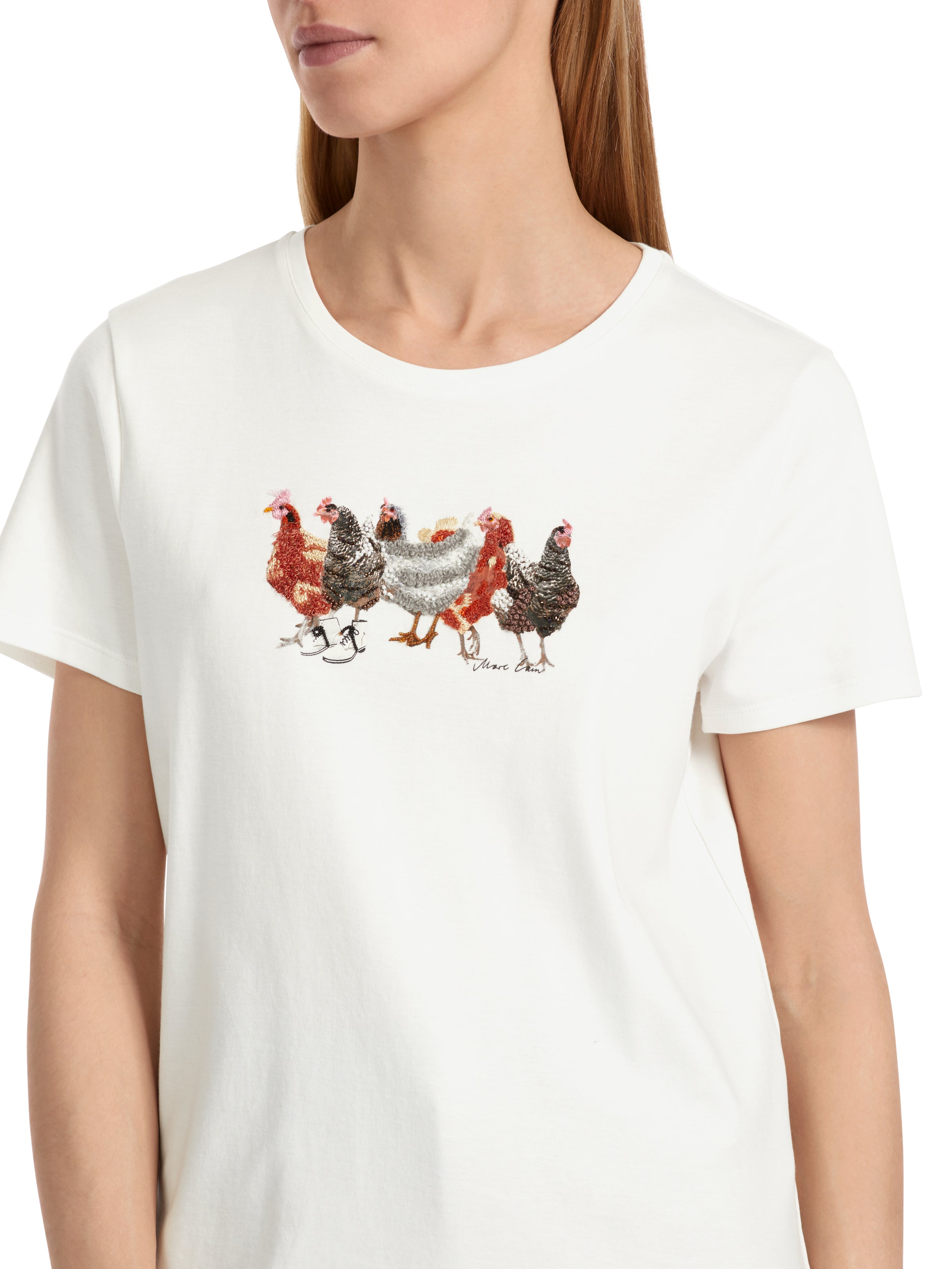 An image of the Marc Cain Short Sleeve Top with Chicken Detail