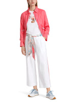 Marc Cain Washington Wide Leg Trouser. A pair of white wide leg trousers with multicoloured scarf belt.