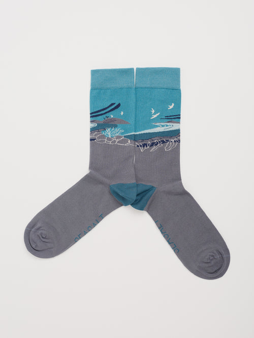 An image of the Seasalt Men's Postcard Socks Gulls Rock Peacock