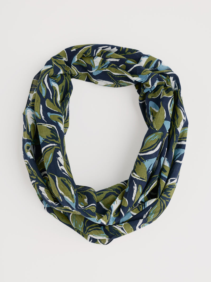 An image of the Seasalt New Everyday Circle Scarf Tonal Leaves Maritime