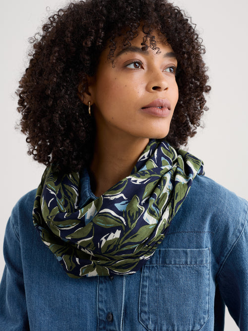 An image of the Seasalt New Everyday Circle Scarf Tonal Leaves Maritime