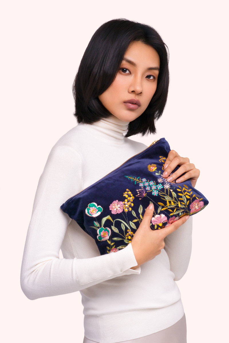 Navy Floral Hedgerow Zip Pouch