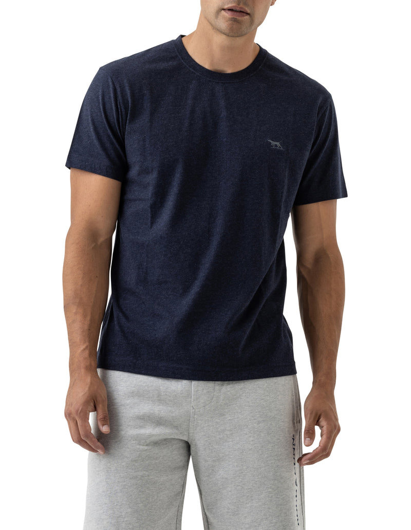 The Gunn T-Shirt by Rodd & Gunn. A short sleeve T-shirt with crew neck and logo on chest in navy.